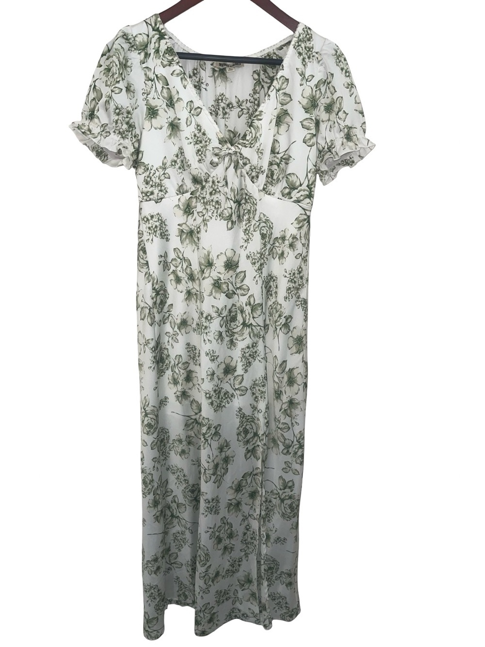 Inspired Hearts Green White Floral Puff Sleeve Maxi Dress Boho Cottagecore L